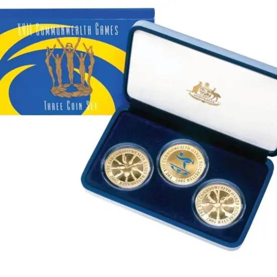 2002 $5 silver proof & $5 Commonwealth Games 3 ...
