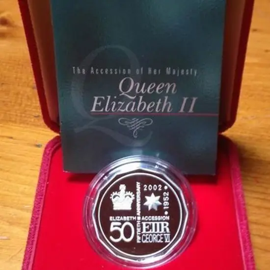 2002 50c QEII Accession 50th Anniv 1oz Silver ...