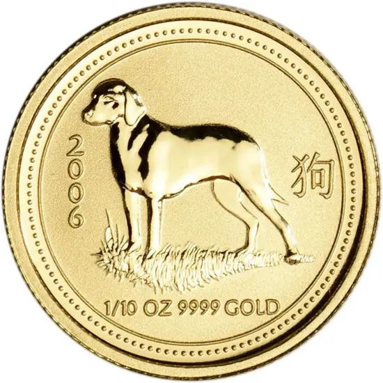 2006 $15 Year of the Dog 1/10oz gold coin in pres ...