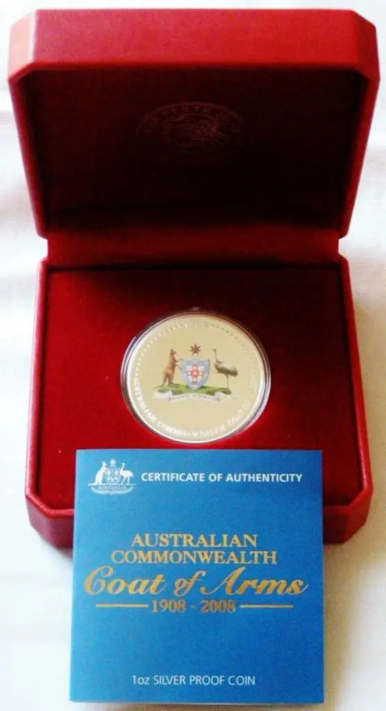 2008 $1 Coat of Arms coloured 1oz Silver Proof in ... Image 1++