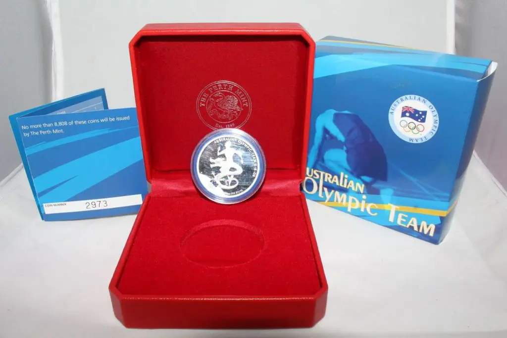 2008 $1 Olympic Team 1oz silver proof in Perth ... Image 1++