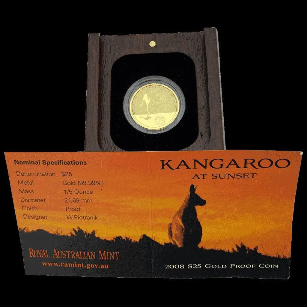 2008 $25 Kangaroo at Sunset Gold Proof 1/5oz Coin ... Image 1++