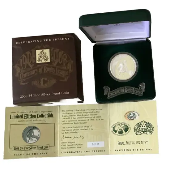 2008 $5 Rugby League Cent Silver Proof in RAM ...