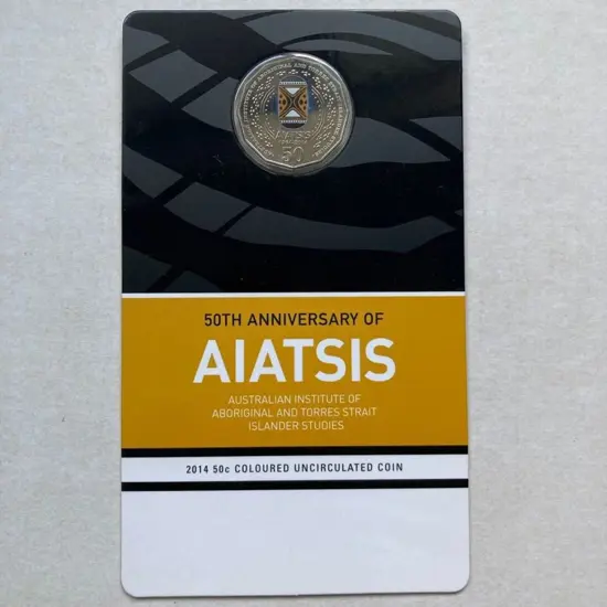 2014 50c AIATSIS coloured coin in RAM card. Exc ...