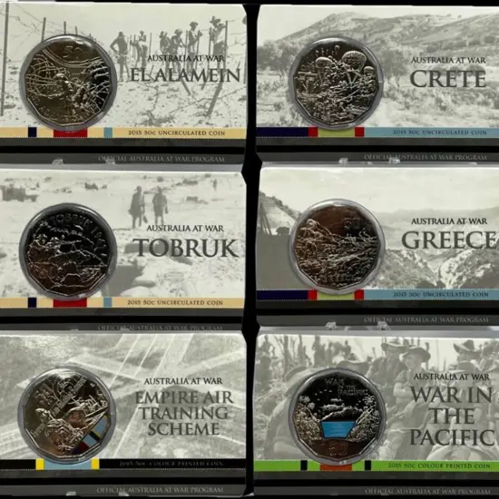 2015 50c Australia At War set of 6 for "Crete", ...