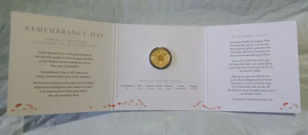 2015 $2 Remembrance Day "C" Mint Mark coloured in ... Image 1++