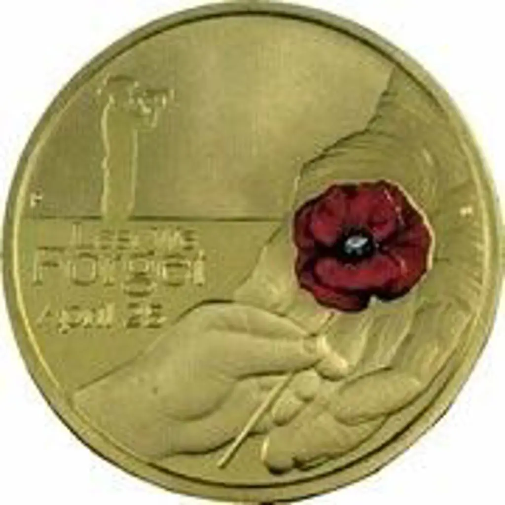 2018 $1 "Lest We Forget April 25" red poppy coin. ... Image 1++