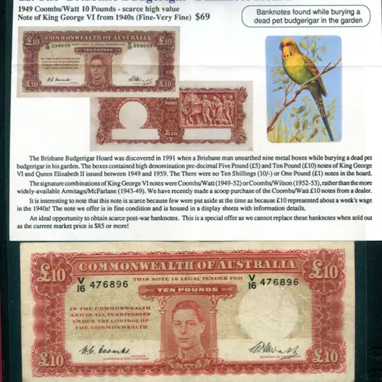 1949/52 Ten Pounds (£10) Coombs/Watt actual note ...