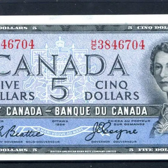 Canada 1954 $5 QEII Bank of Canada "Devil's Face" ...