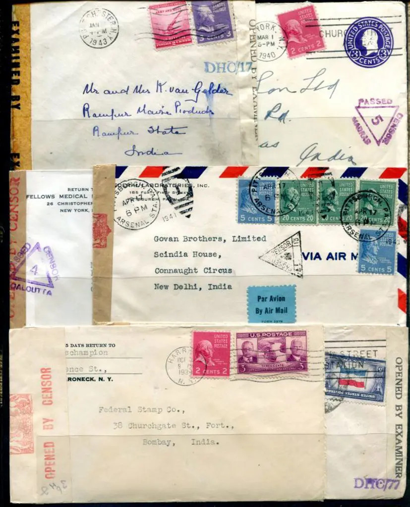USA 1939-1944 Censored mail to England or India on ... Image 1++