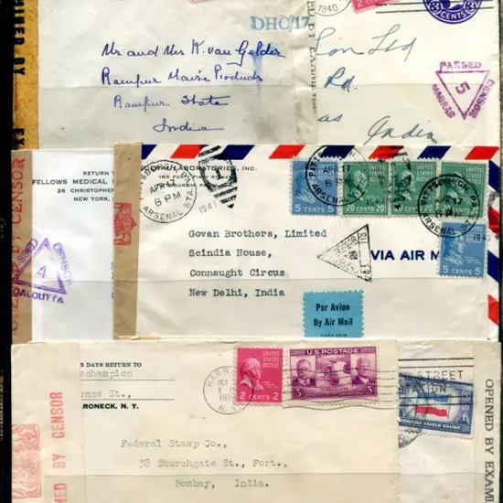 USA 1939-1944 Censored mail to England or India on ...