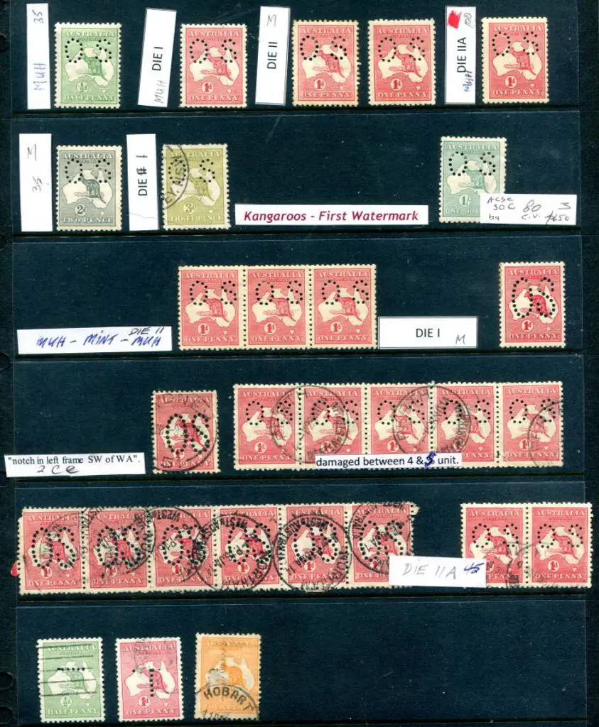 Kangaroos Mostly 1st & 3rd wmks perfined "OS" x 50 ... Image 1++
