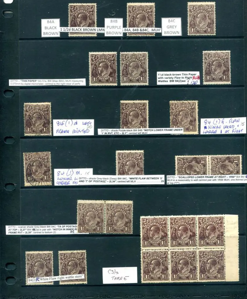 KGV 1½d black-brown LMW with 3 MUH shades (ACSC ... Image 1++