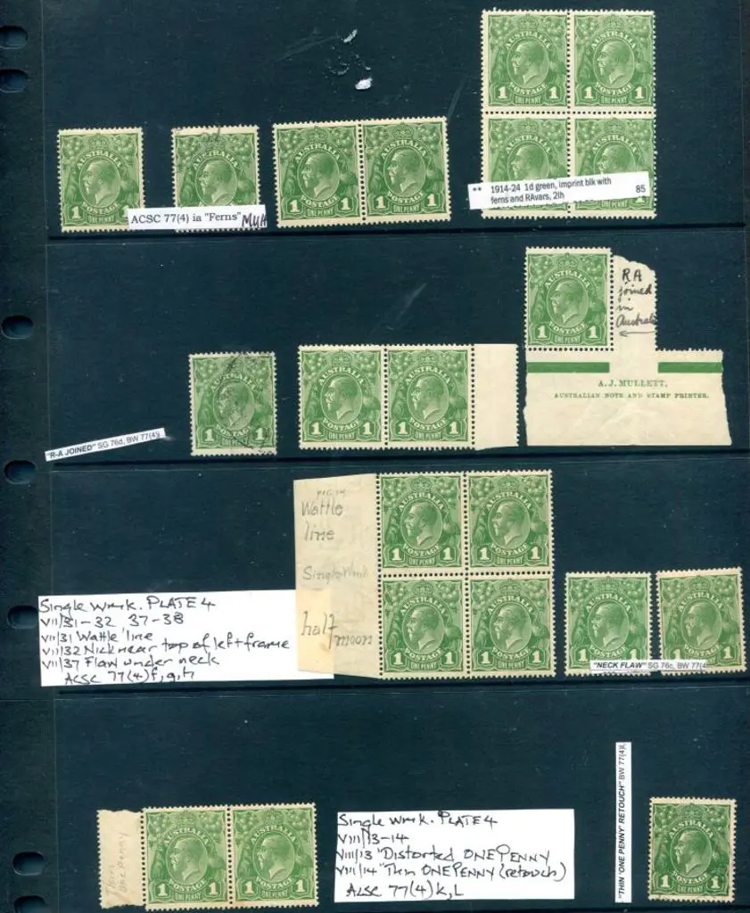 KGV 1d green single wmk on 2 Hagner sheets noting ... Image 1++