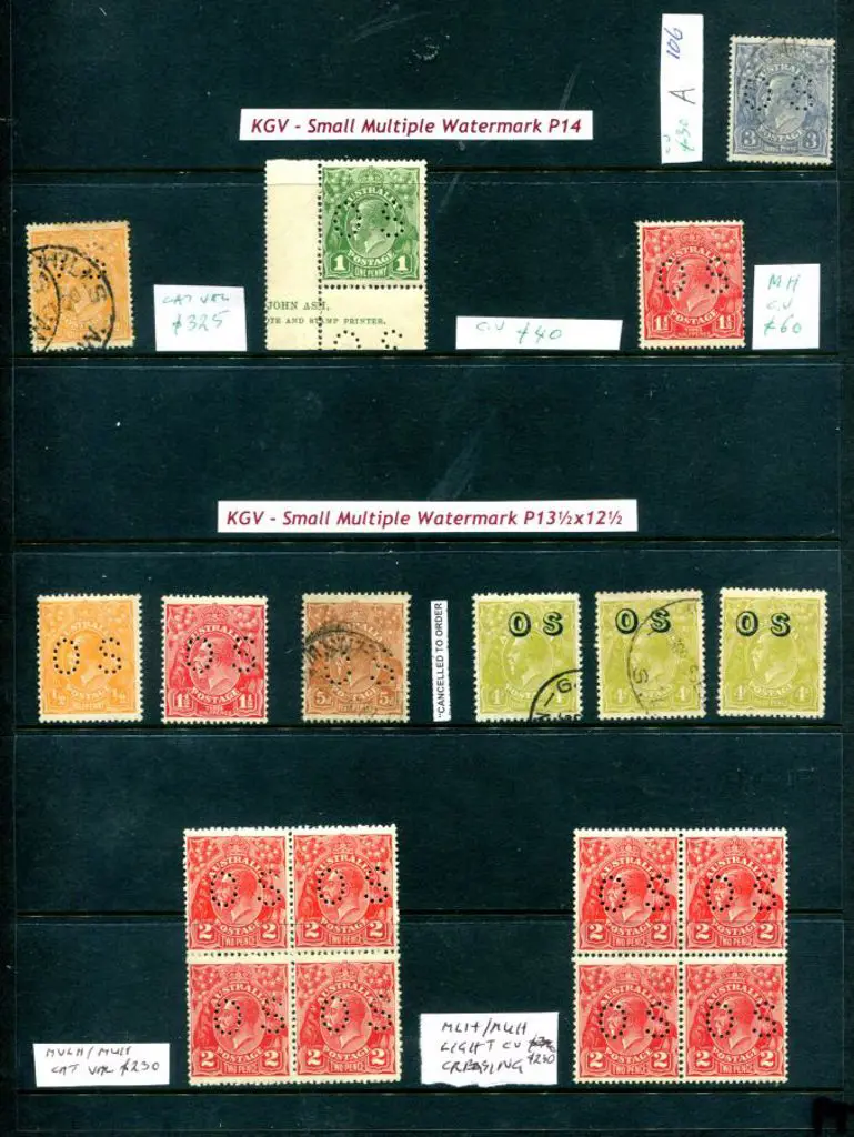 KGV Single wmk range noting perfined "OS" 1d red ... Image 1++