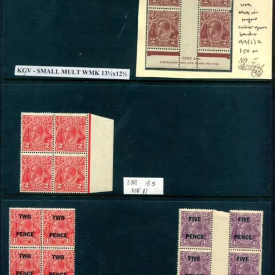 KGV SMW, perf.13½x12½ selection of 9 blocks of 4 ...