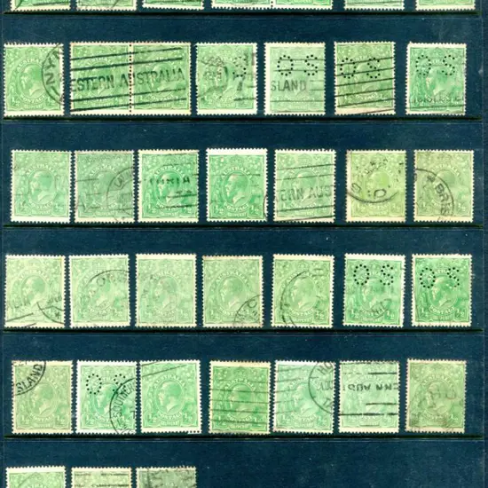 KGV ½d green consisting of single wmk (110) & MLW ...