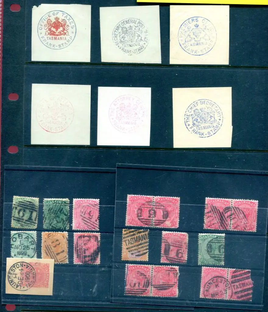 Tasmania 1890's Frank stamps group of 6 for Office ... Image 1++