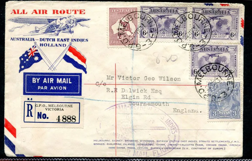 1931 (22nd May) Australia to England via Batavia & ... Image 1++