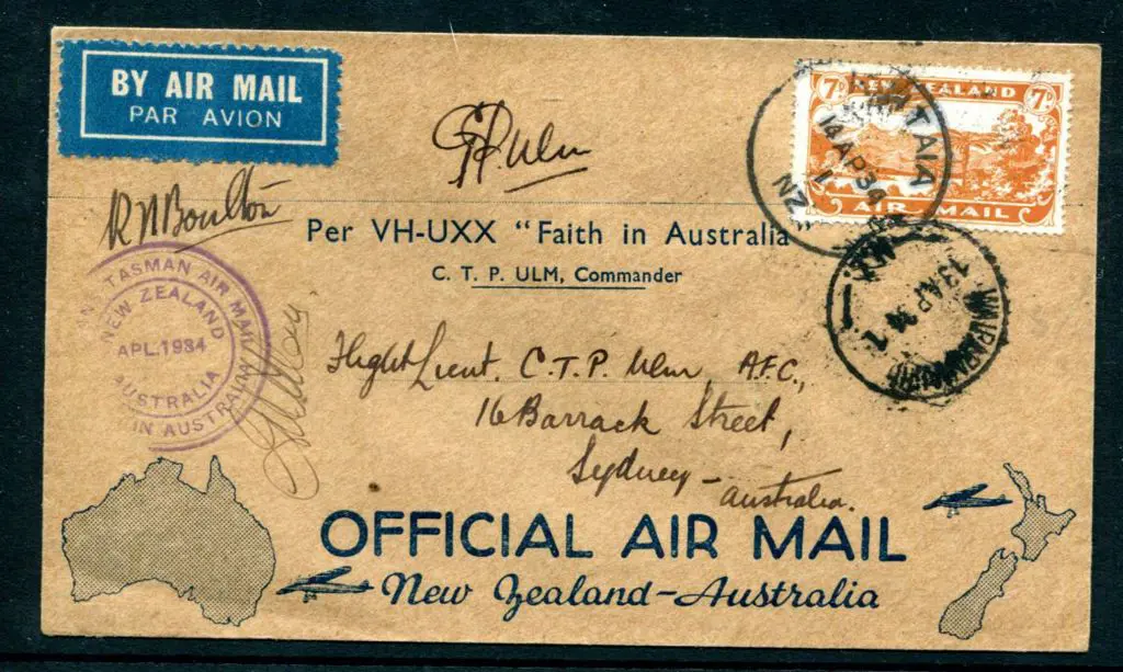 1934 (14th April) NZ to Australia with NZ 7d ... Image 1++