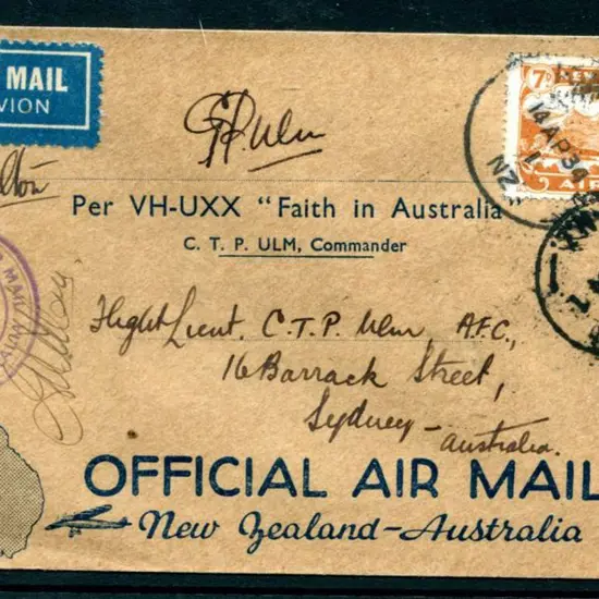 1934 (14th April) NZ to Australia with NZ 7d ...