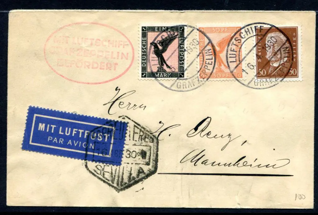 1930 (16th Apr) LZ127 Spain Flight card franked ... Image 1++