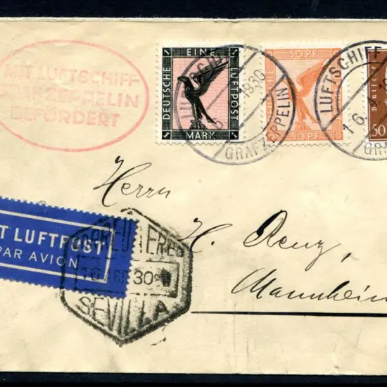 1930 (16th Apr) LZ127 Spain Flight card franked ...