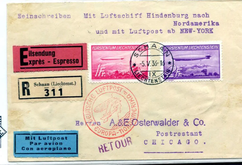 1936 (5th May) LZ129 "Hindenburg" Liechtenstein ... Image 1++