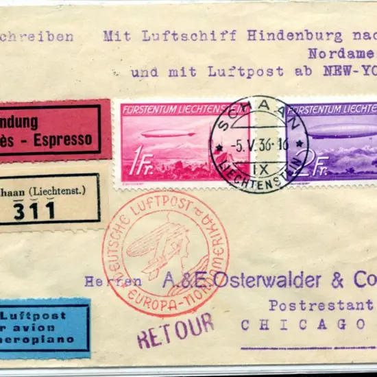 1936 (5th May) LZ129 "Hindenburg" Liechtenstein ...