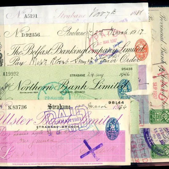 Cheques Ireland 1800's-1900's selection with ...