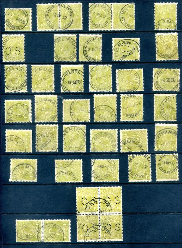 Postmarks An attractive group all on KGV 4d Olive ... Image 1++
