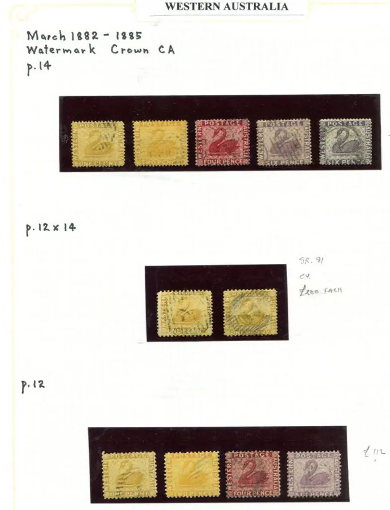 Swans 1876-1885 incl wmk Crown CC 1d x 2, 2/-, 4d ... Image 1++