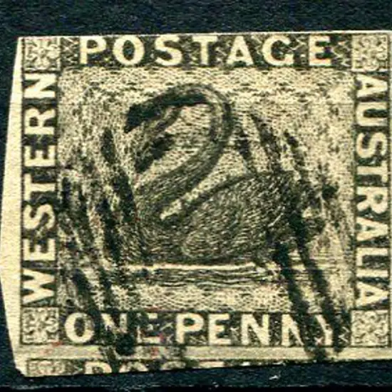 1854 1d black, wide margin at left, touching at ...