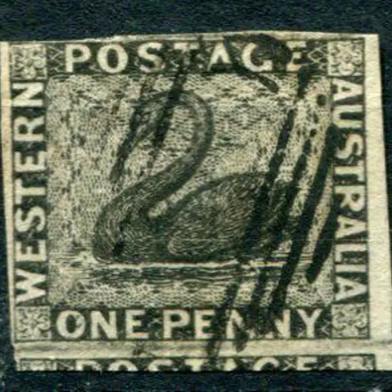 1854 1d black with huge to just touching margins. ...