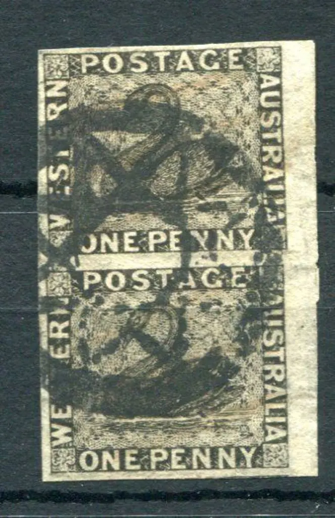 1854 1d black vertical pair from the right edge of ... Image 1++