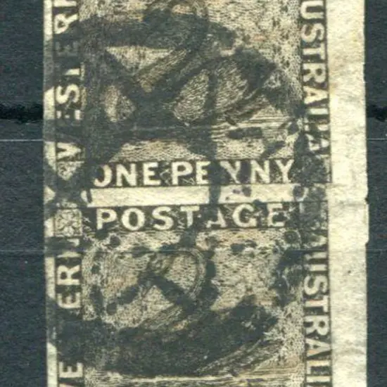 1854 1d black vertical pair from the right edge of ...