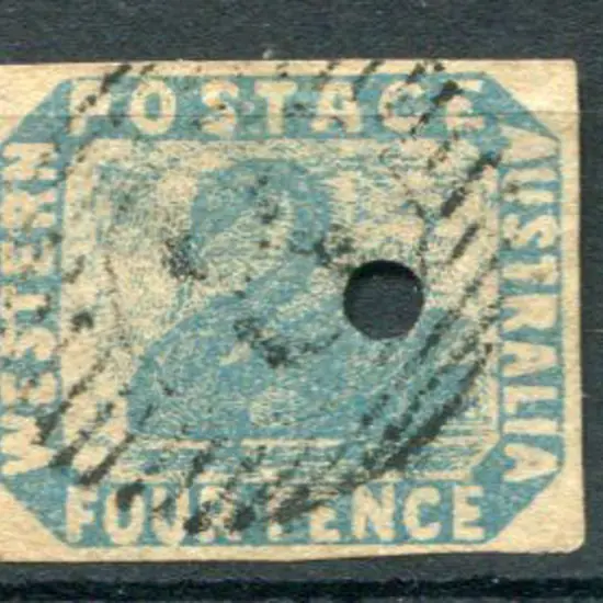 1854 4d blue with 3mm commissariat puncture. Clear ...