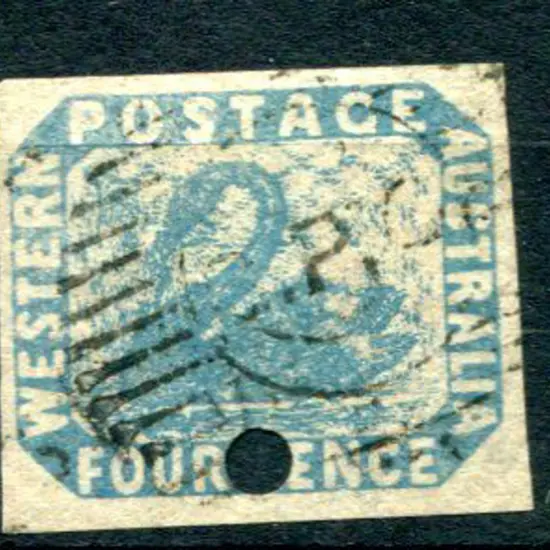 1854 4d blue with 3mm commissariat puncture. 4 ...