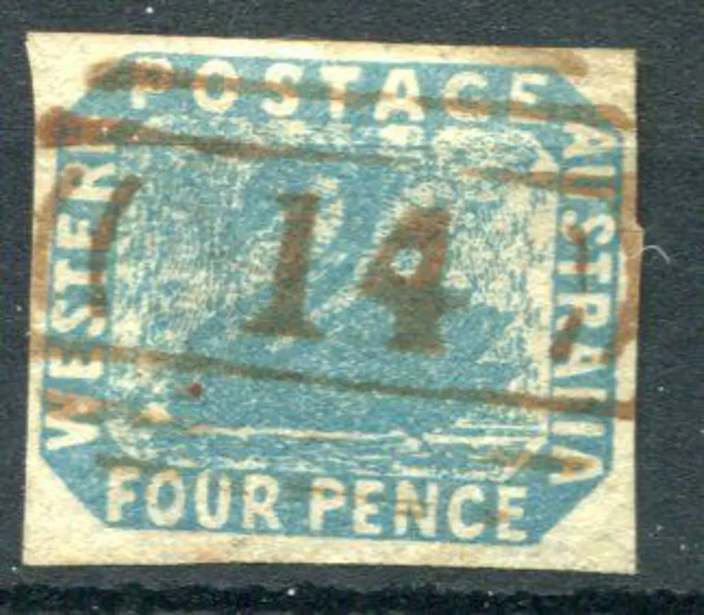 1854 4d blue imperf Albany No.14 grid cancel in ... Image 1++