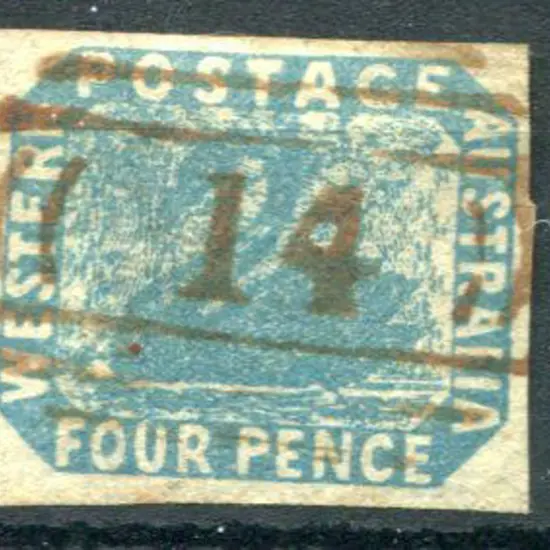 1854 4d blue imperf Albany No.14 grid cancel in ...