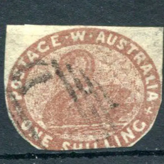 1854 1/- deep red-brown with top half cut square, ...
