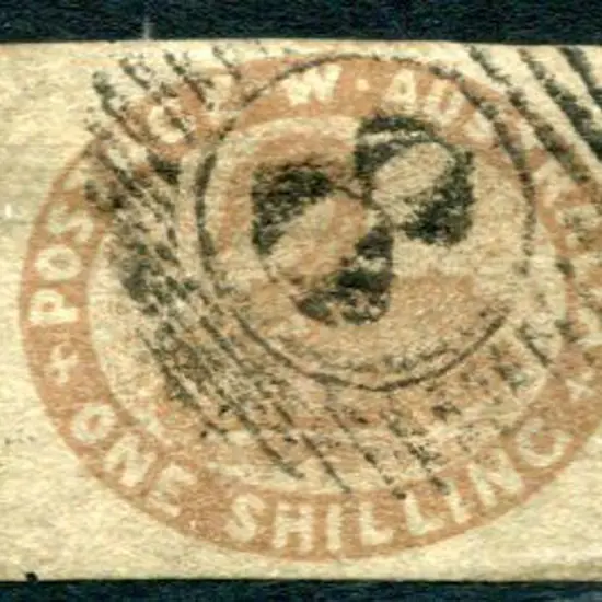 1854 1/- grey-brown with 3 large to good margins, ...