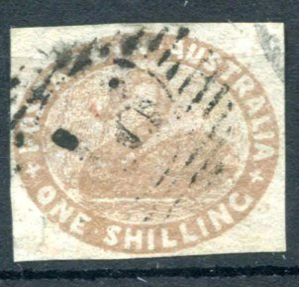 1854 1/- pale brown with 4 clear margins. Used by ... Image 1++