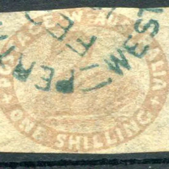 1854 1/- pale brown with 3 clear margins, just ...