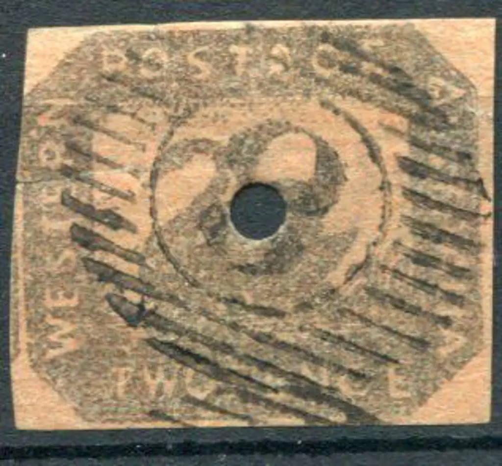 1858 2d brown-black/red with 3mm commissariat ... Image 1++
