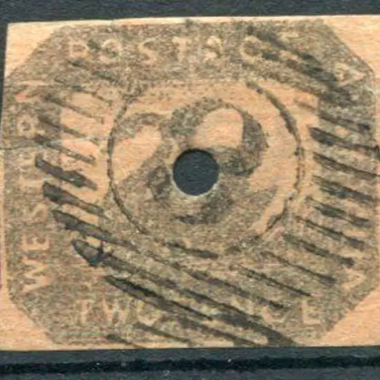 1858 2d brown-black/red with 3mm commissariat ...