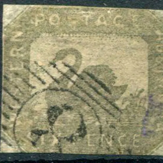 1857 6d black bronze imperf with close to touching ...