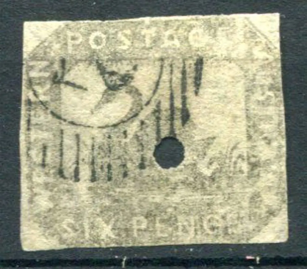 1859 6d grey-black with 3mm commissariat puncture ... Image 1++