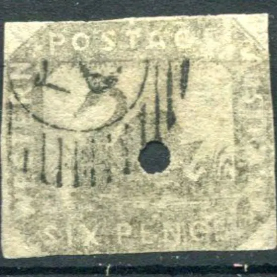 1859 6d grey-black with 3mm commissariat puncture ...