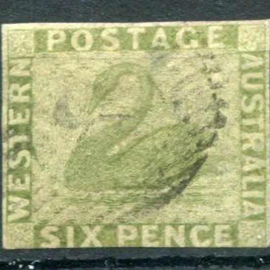 1860/64 6d sage-green with 3 close but clear ...